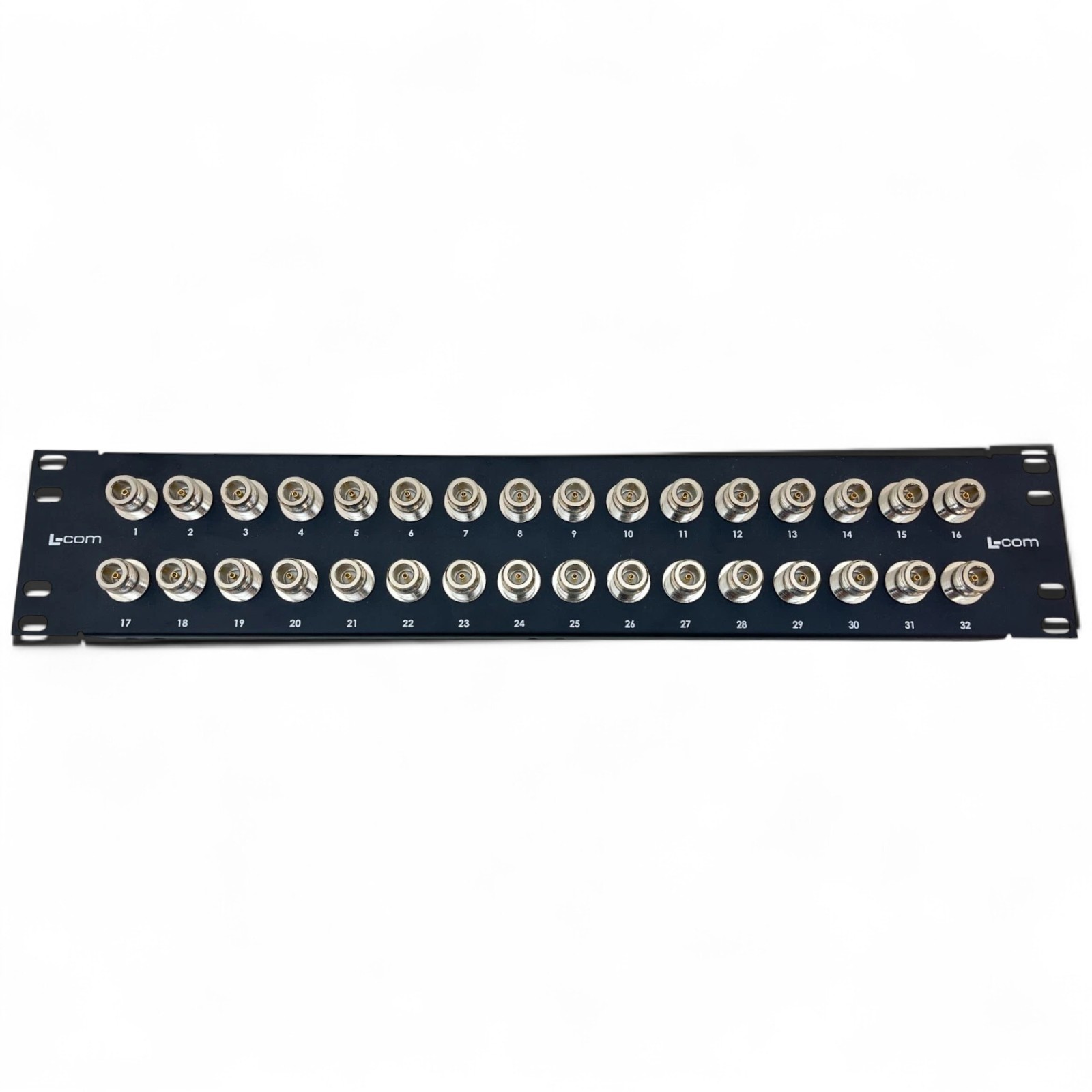 L-Com 32-Port TNC Female Bulkhead Feed-Through Panel 2U Rack Mount Patch Panel