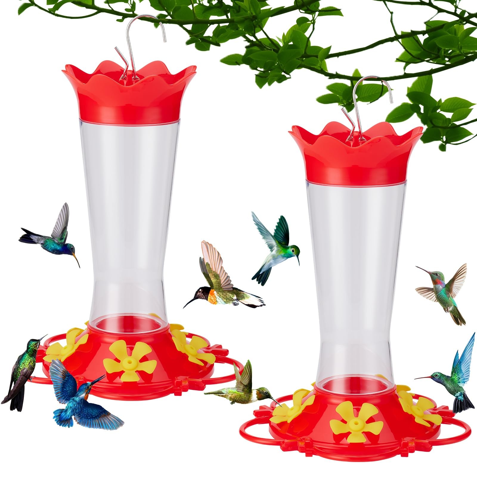 Hummingbird Feeders for Outdoors Hanging,2 Pack Humming Birds Red+Yellow