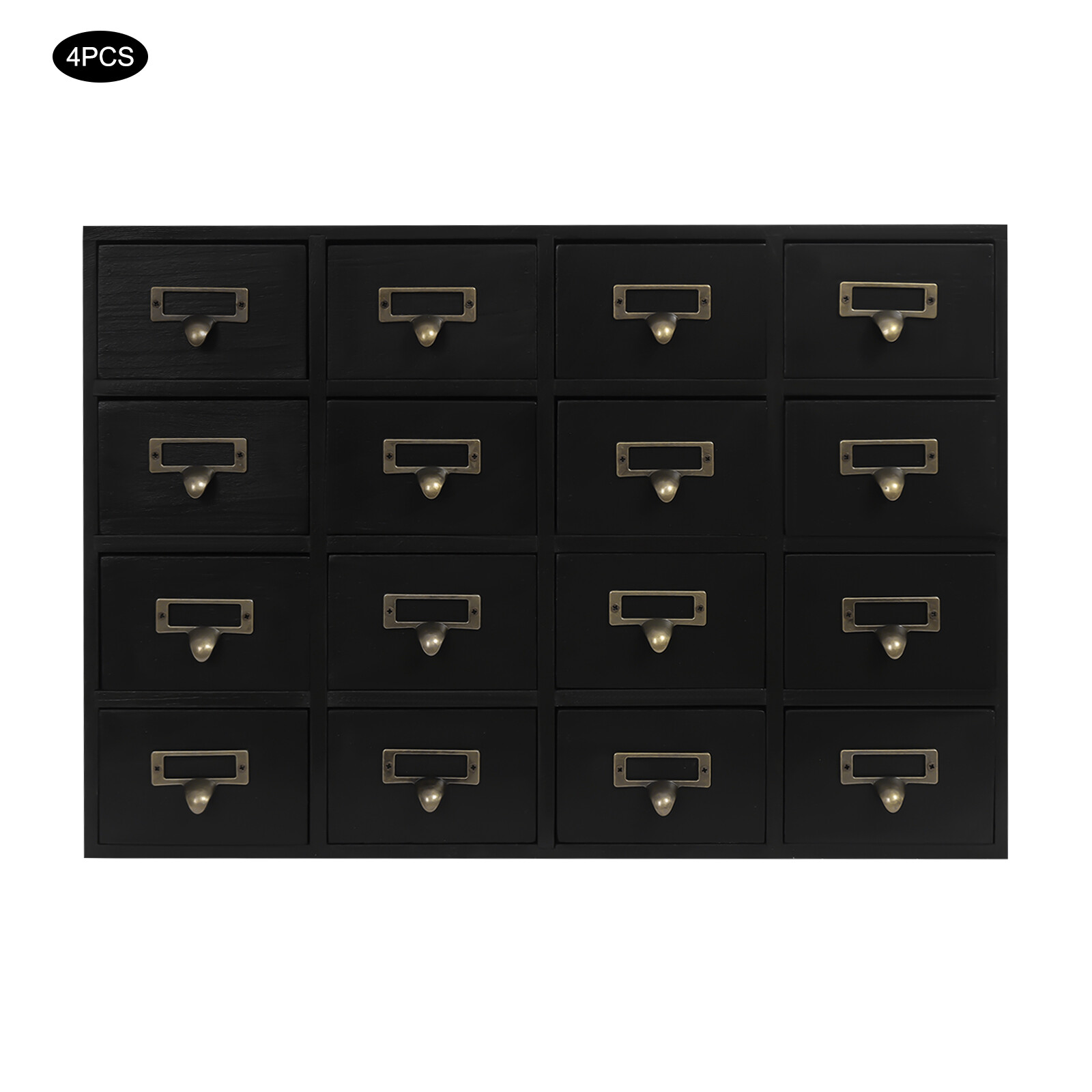 4 PCS 16-Drawer Black Cabinets Rectangle Storage Cabinet 64-Drawer Storage Box
