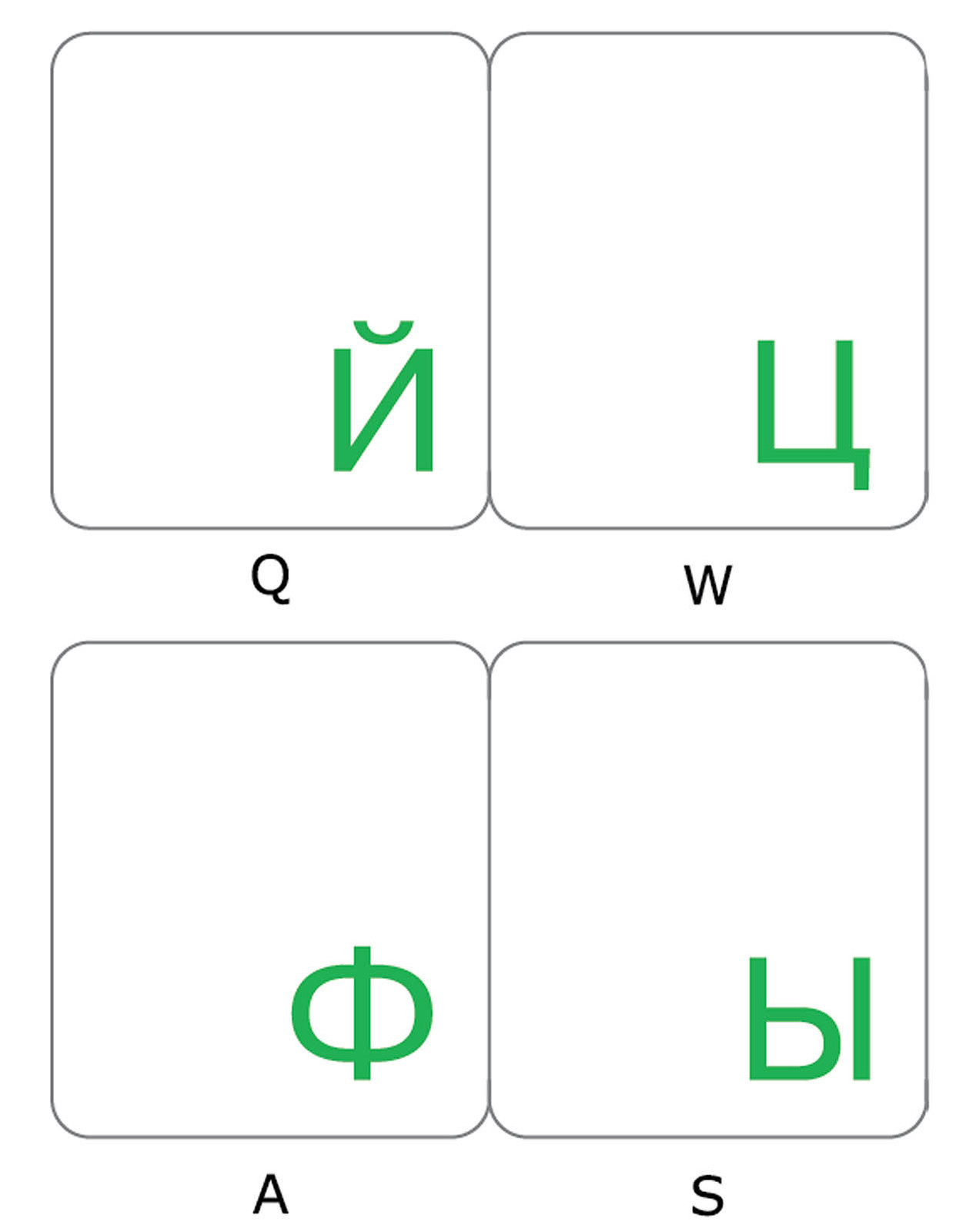 RUSSIAN KEYBOARD STICKER TRANSPARENT GREEN LETTERS CYRILLIC FOR COMPUTER