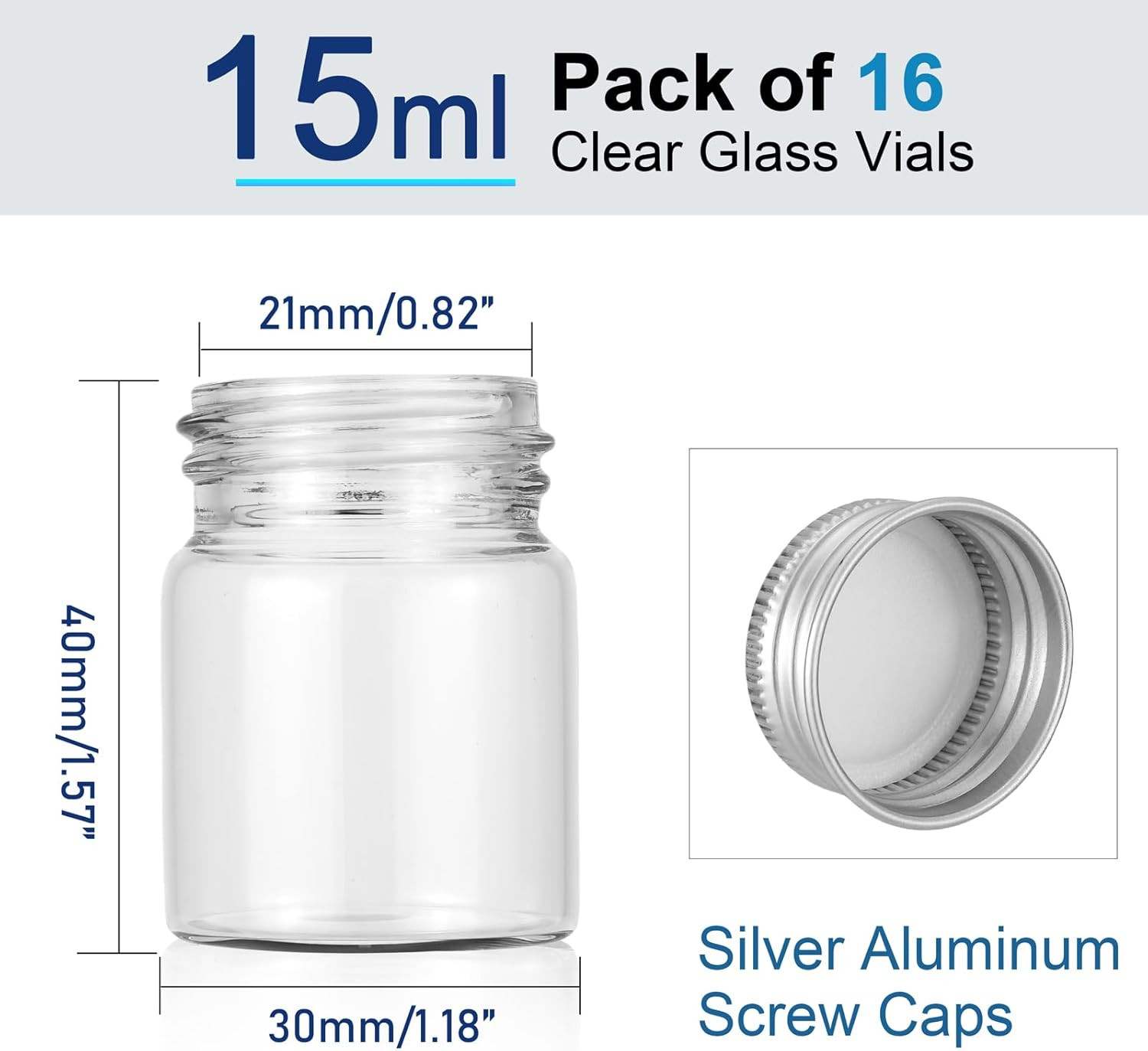 16Pcs 15Ml(1/2Oz) Empty Tiny Jars with Lids Small Glass Vials with Silver Alumin