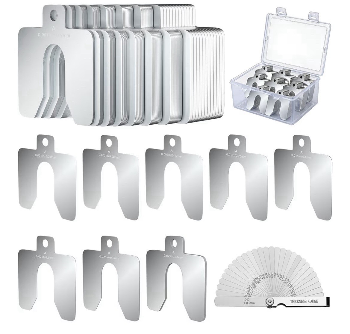 696- 94PC Stainless Slotted Shim Kit 2”x2” Precision Shim Set w/ Feeler Gauge