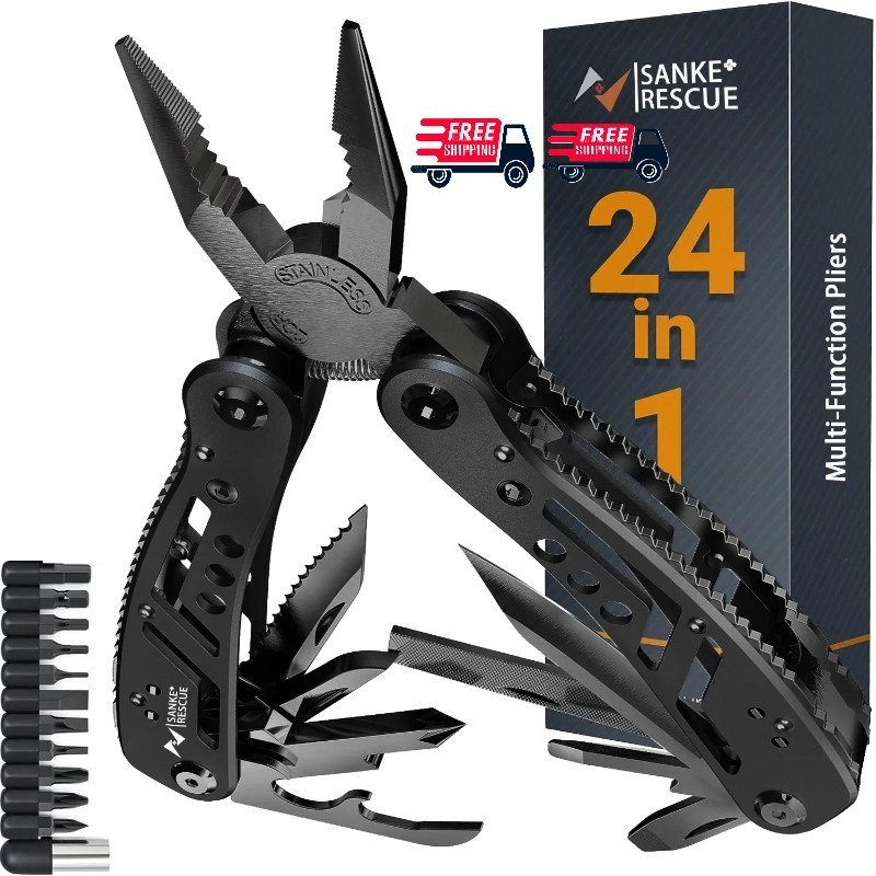 24-in-1 Professional Multitool Pliers Stainless Steel Pocket Tool with Sheath