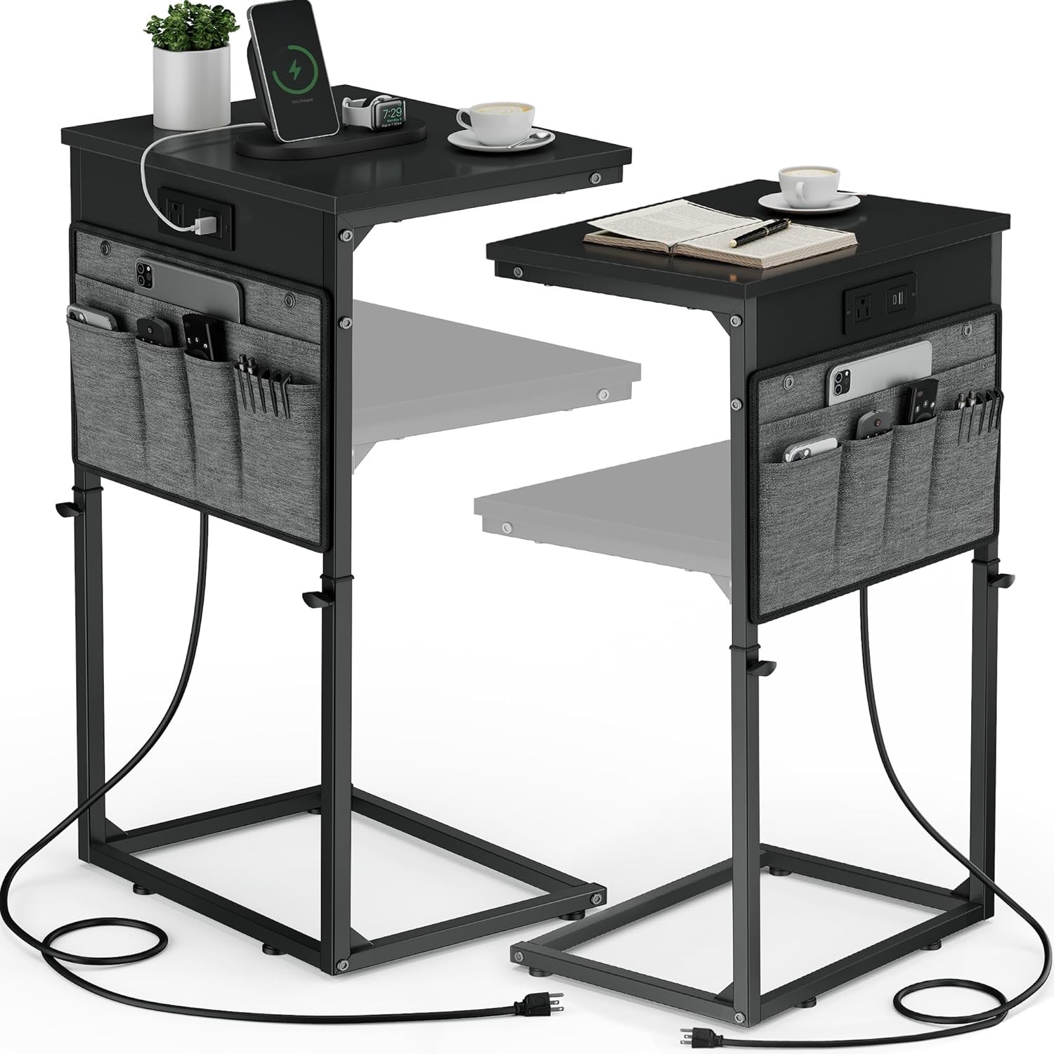C Shaped End Table W/ Charging Station Tall C Table End Table Adjustable Height