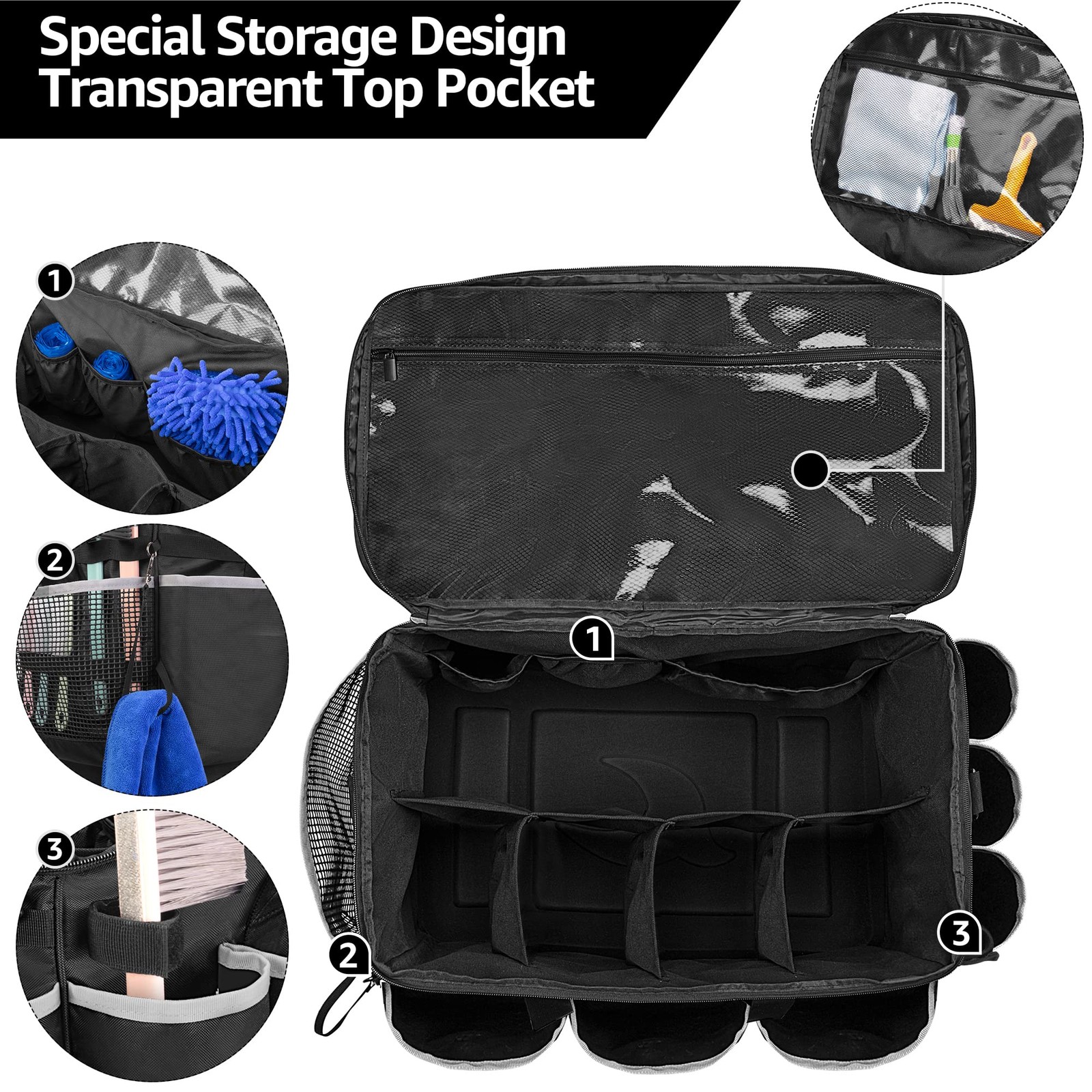 HODRANT Extra-Large Cleaning Caddy with EVA Hard Bottom, High Large, Black
