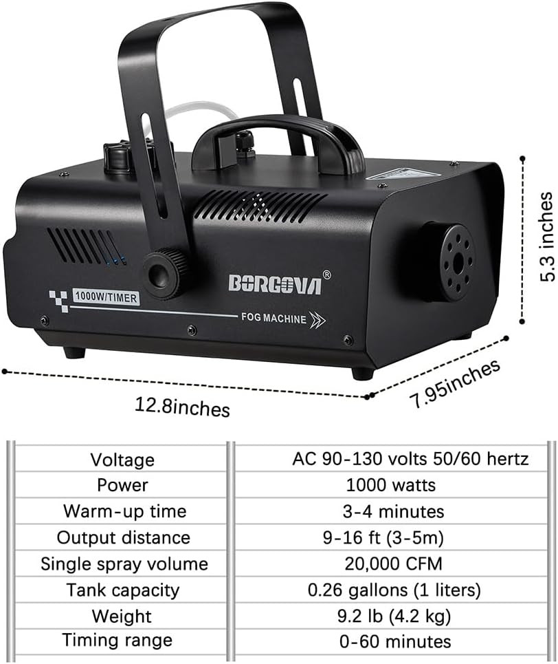 1000W Fog Machine with Timer, Wireless Remote, and Manual Control - Ideal for H