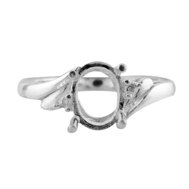 Three Stone 7x5MM Oval Shape Semi Mount Women Ring 925 Sterling Silver