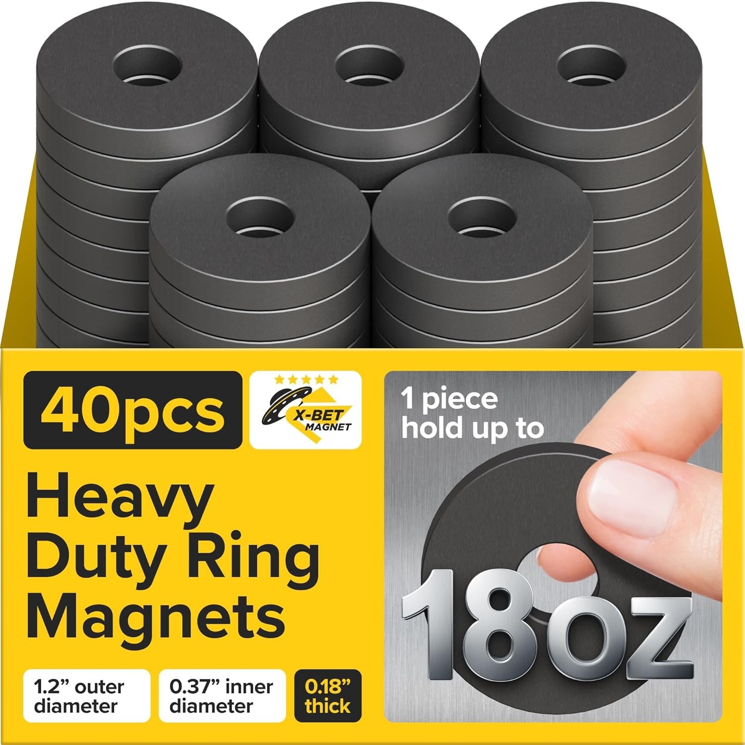 Versatile 40 Pack Ultra Strong Ring Magnets - Perfect for Home & Craft Projects