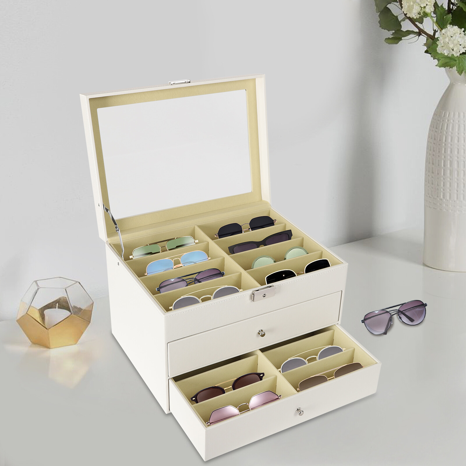 24-Slot Glasses Storage Display Case Organizer For Sunglasses Eyeglass Box