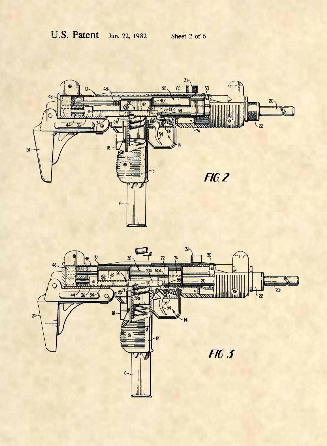 Official UZI Submachine Gun US Patent Art Print - Original Firearm Uziel Gal 496