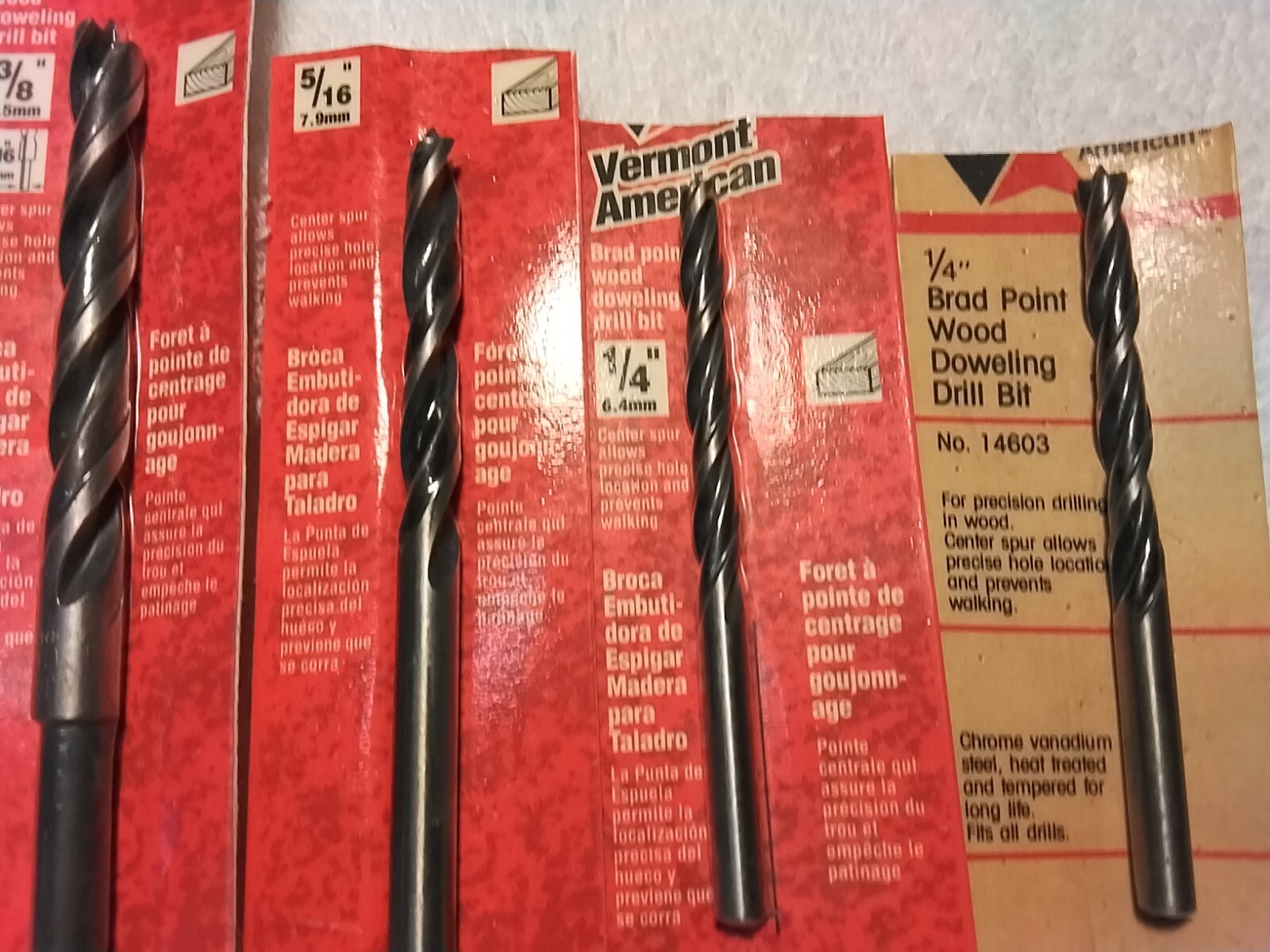 5 5PC AMERICAN VERMONT BRAD POINT WOOD DRILL BIT SET