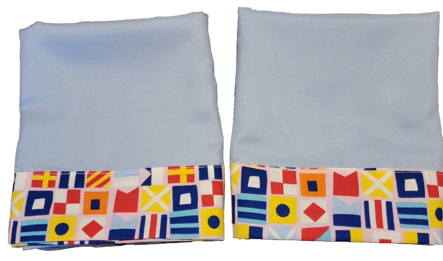 Set of 2 Light Blue microfiber Pillowcases W/Multi-color Cuff 19 X 30 Stan/queen