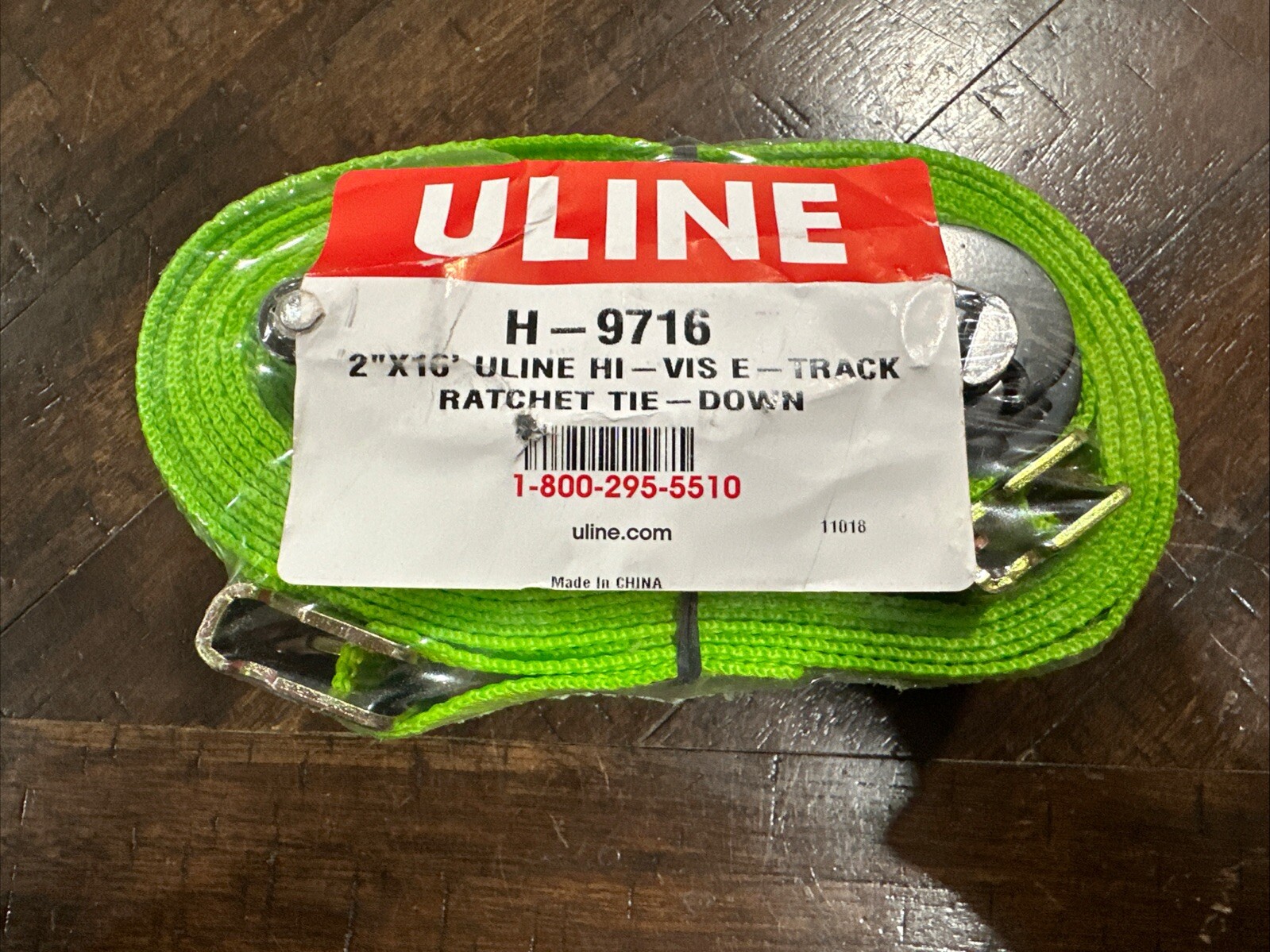 Uline H-9716 E-Track Ratchet Strap Tie Down 2"x16” 3000lb Capacity Hi-vis Green