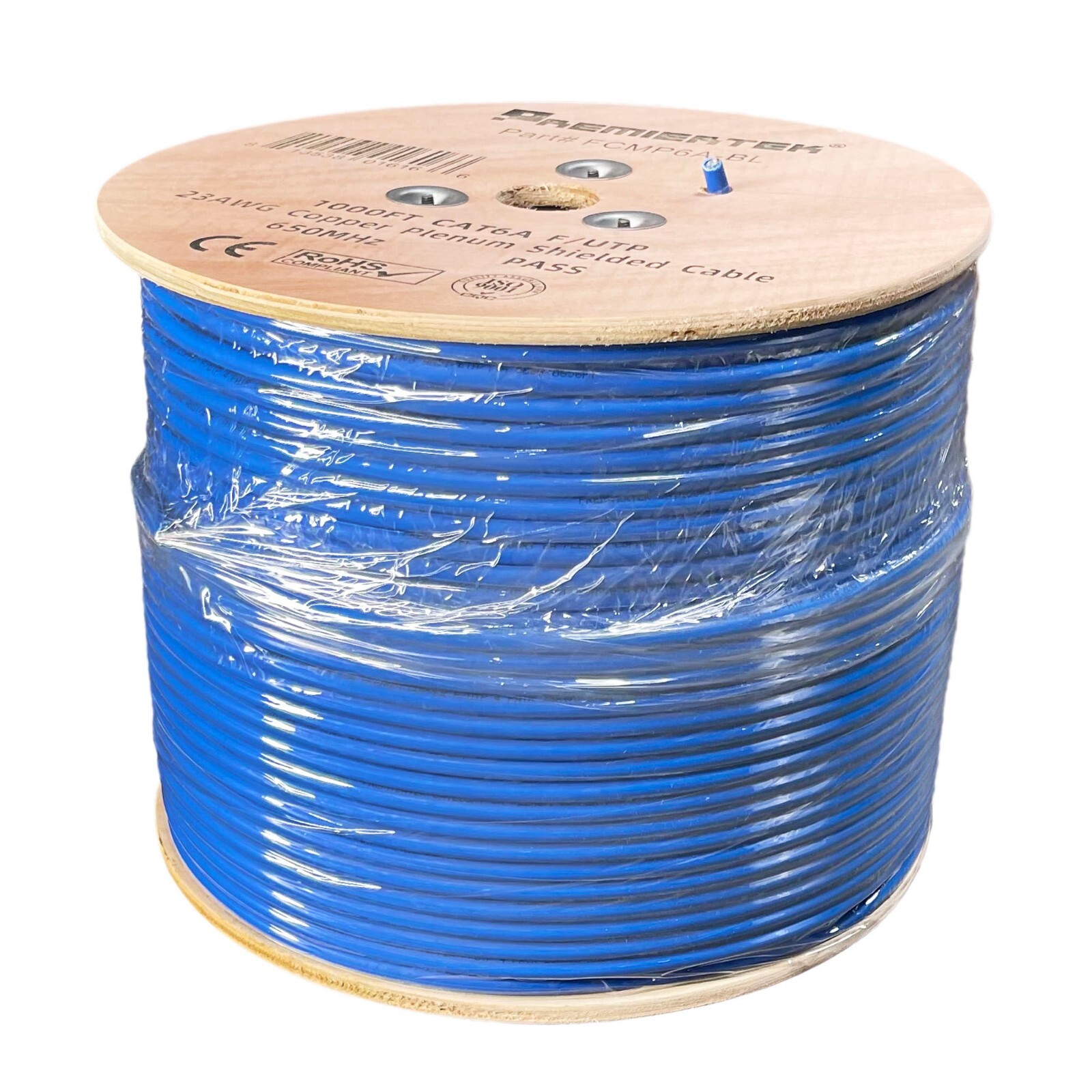 CAT6A 1000FT CMP Plenum Shielded F/UTP NETWORK ETHERNET LAN CABLE 650MHz Blue