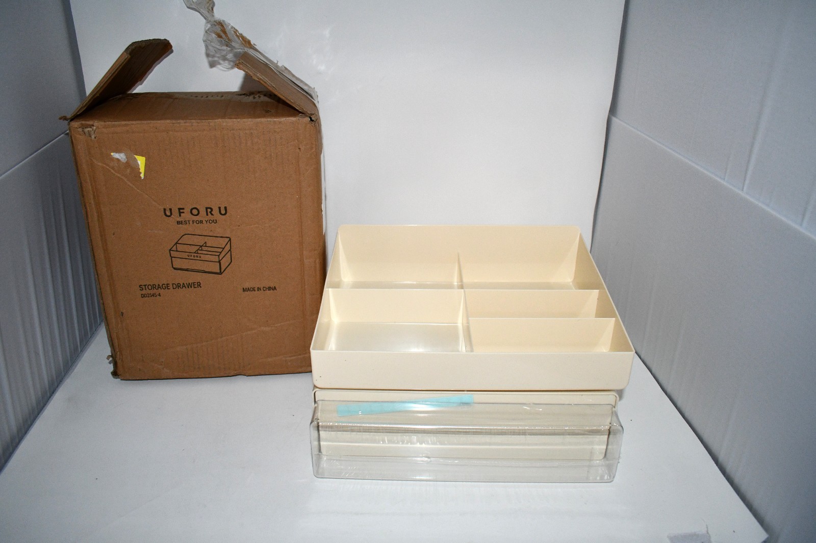 UFORU 2 Tier Desk Organizer, 6 Compartments, Stackable Storage Drawers, Cream Wh