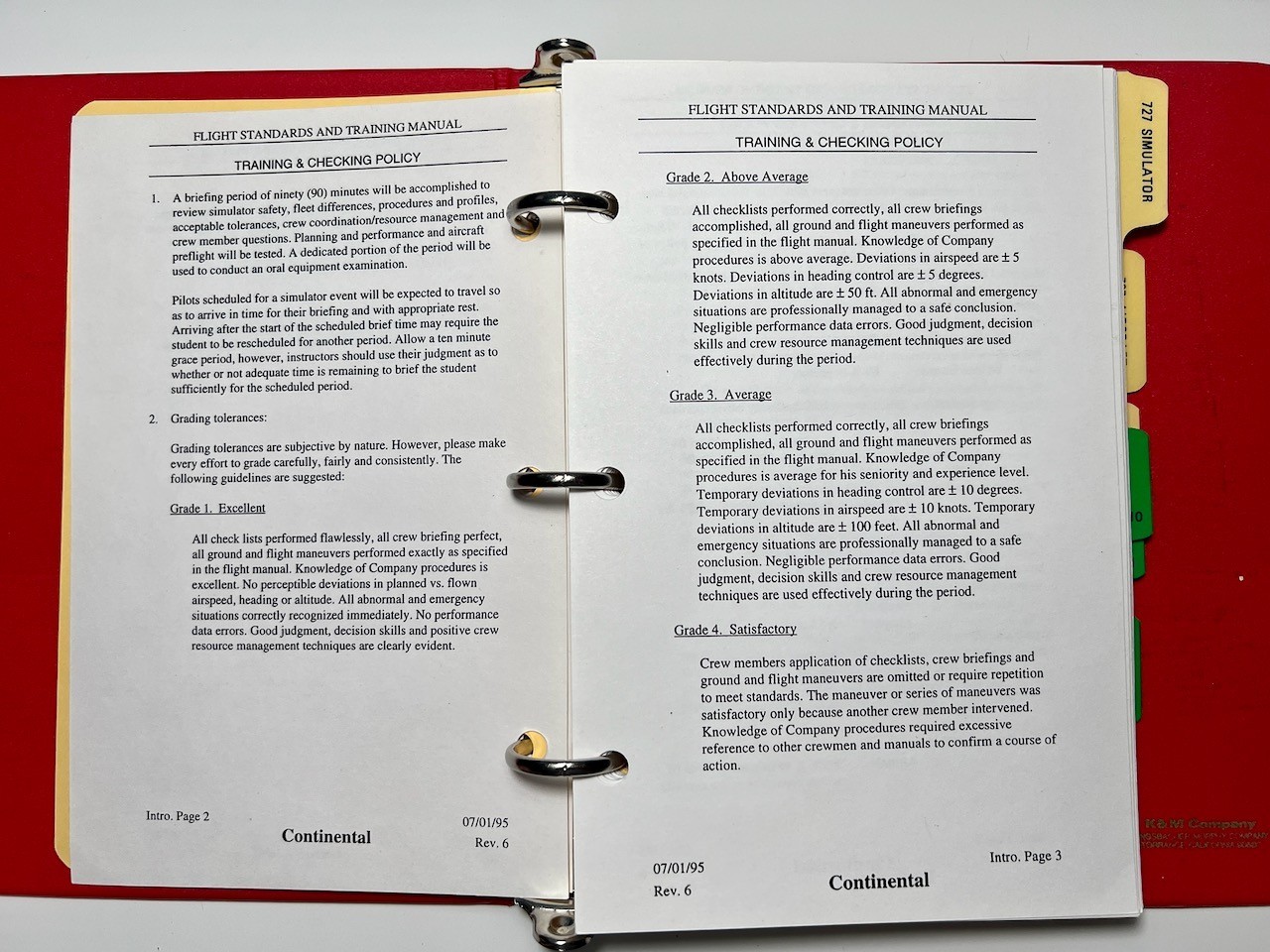 Continental Aircrew Policy Manual 1995 Flight Standards Training B727 Simulator