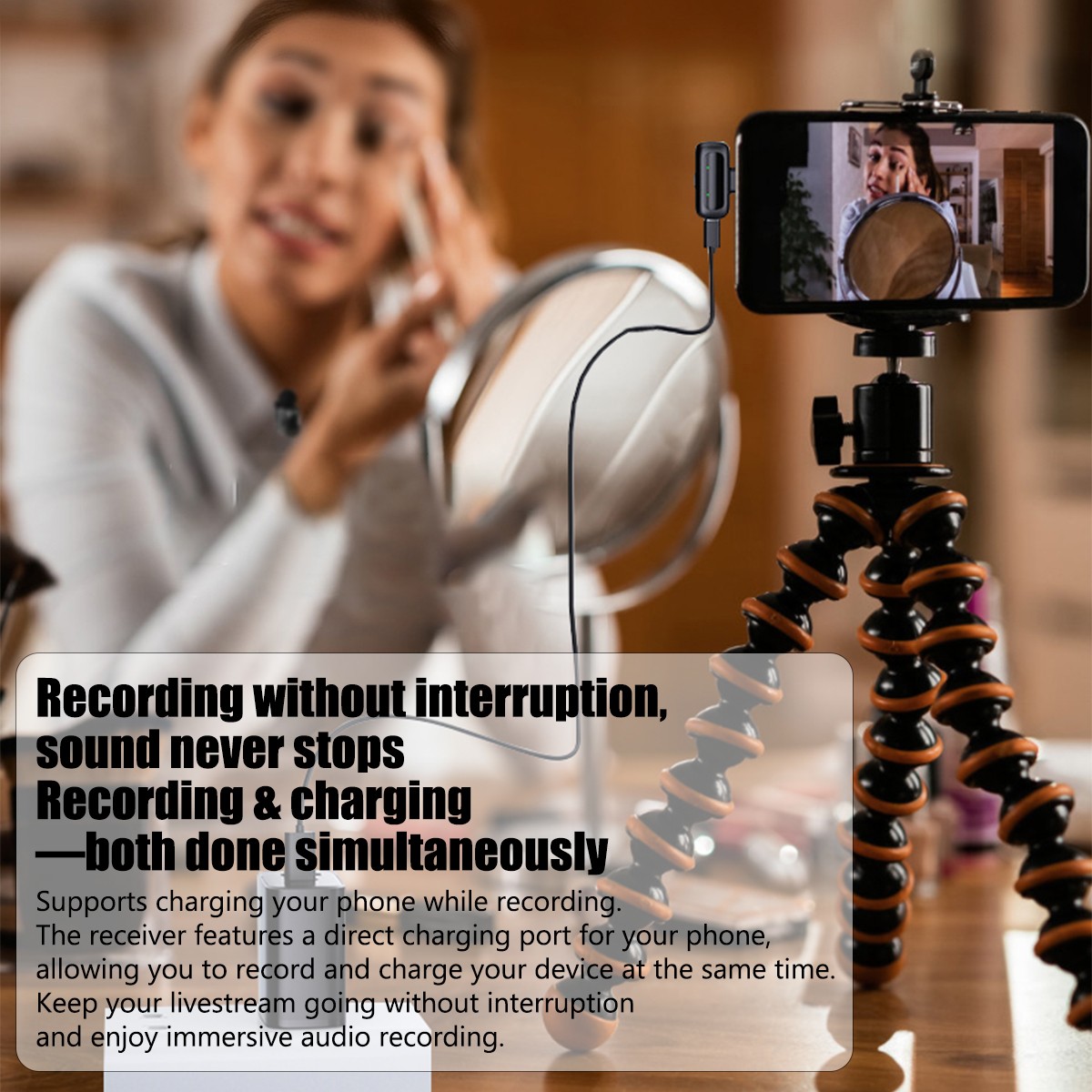 Wireless Microphone Mini Mic for iPhone/Android Phone, LED Display Lavalier Mic-