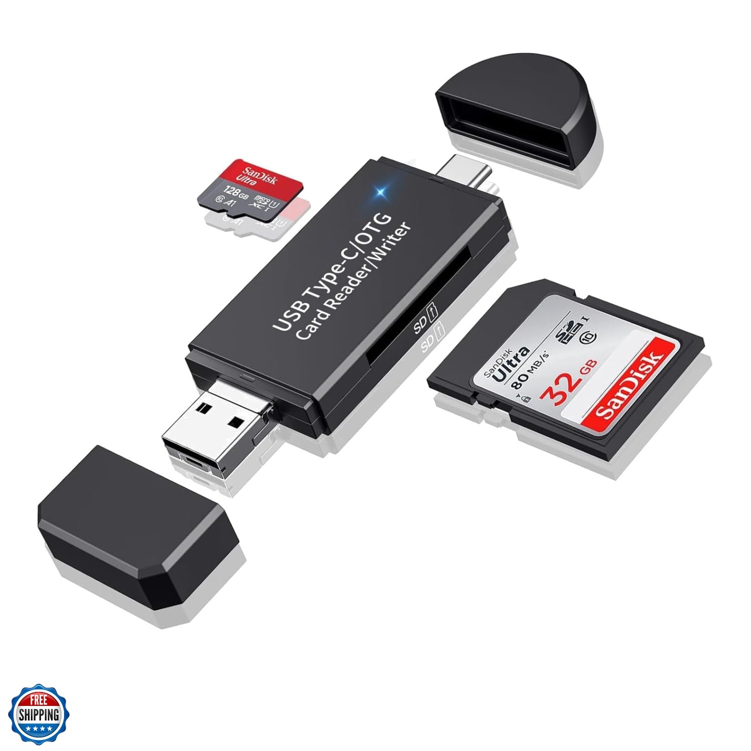 SD/Micro SD Card Reader, Card Reader, Type C Micro USB OTG Adapter and USB 2....