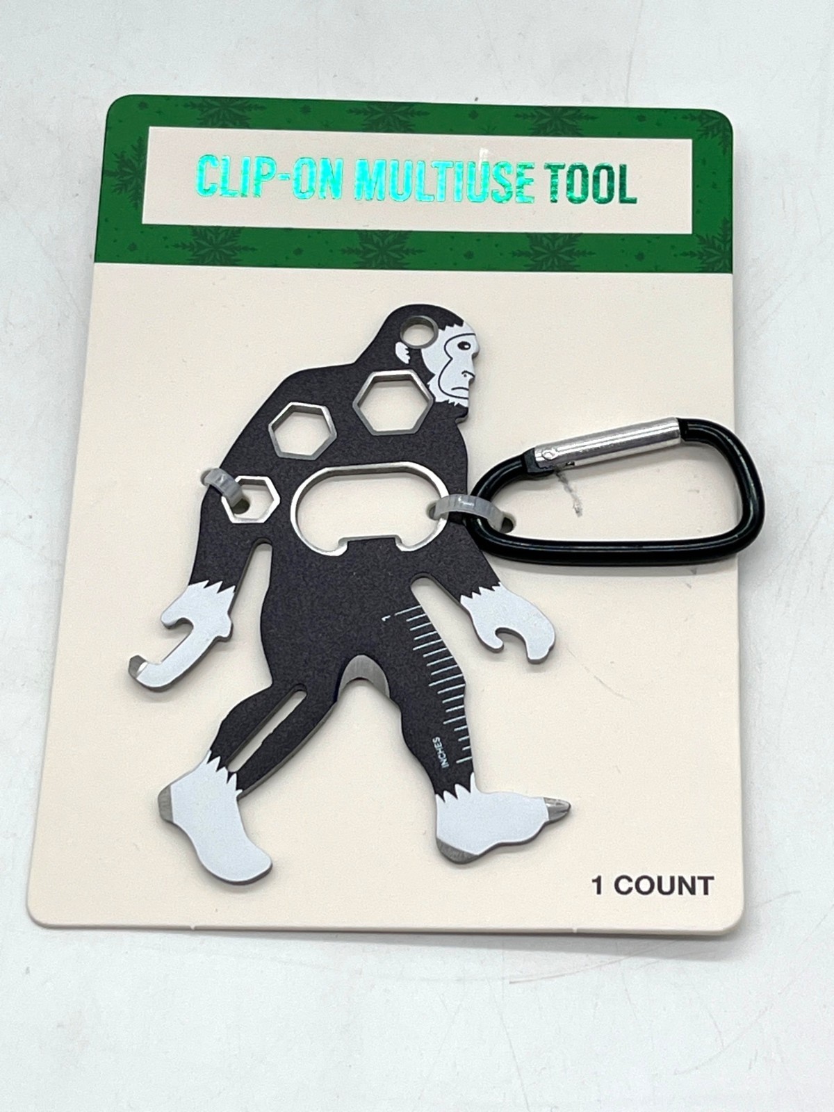 Clip On Multiuse Tool W/ Carabiner Screwdrivers Bottle Opener Wrenches Sasquatch