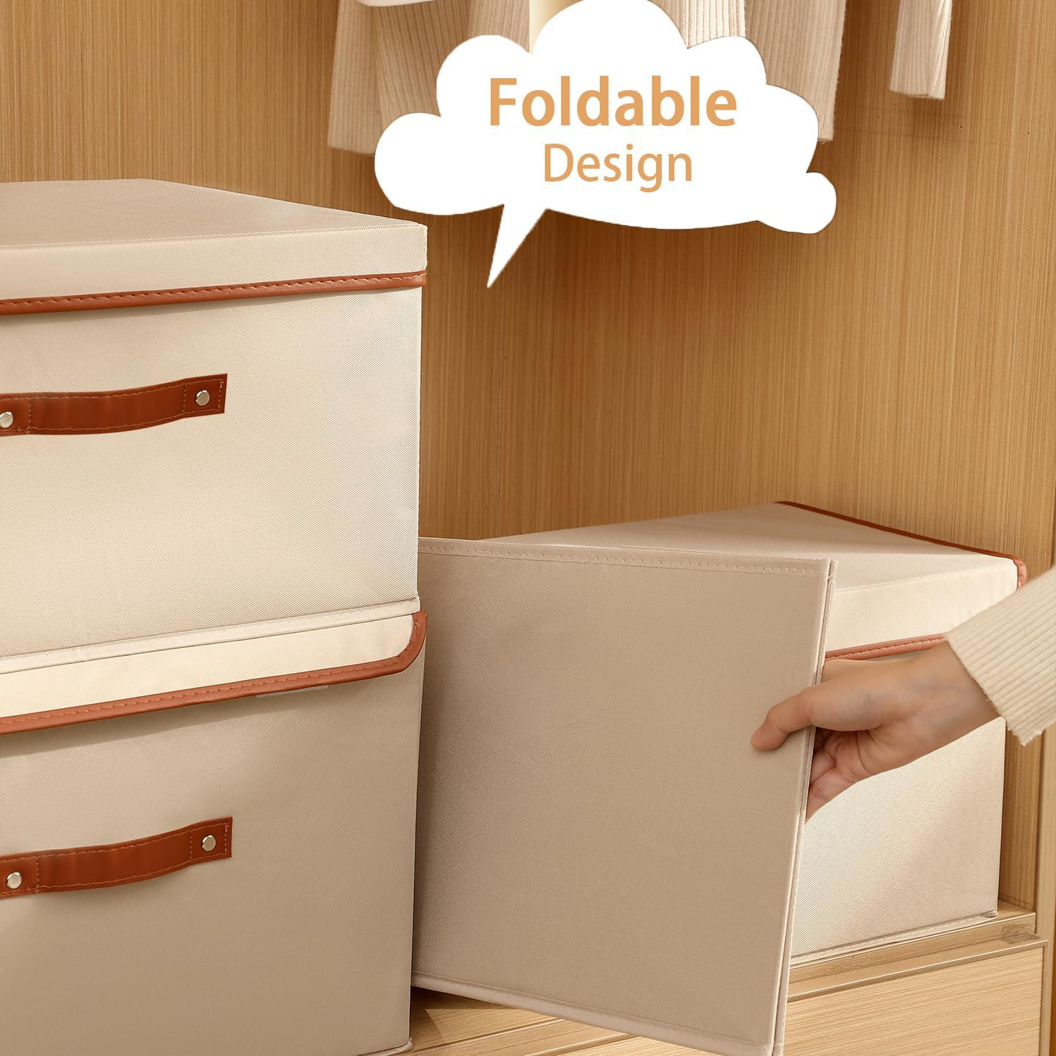 Tuza 2-Pack Large Fabric Storage Bins with Lids, 2 Pack - Medium, Khaki