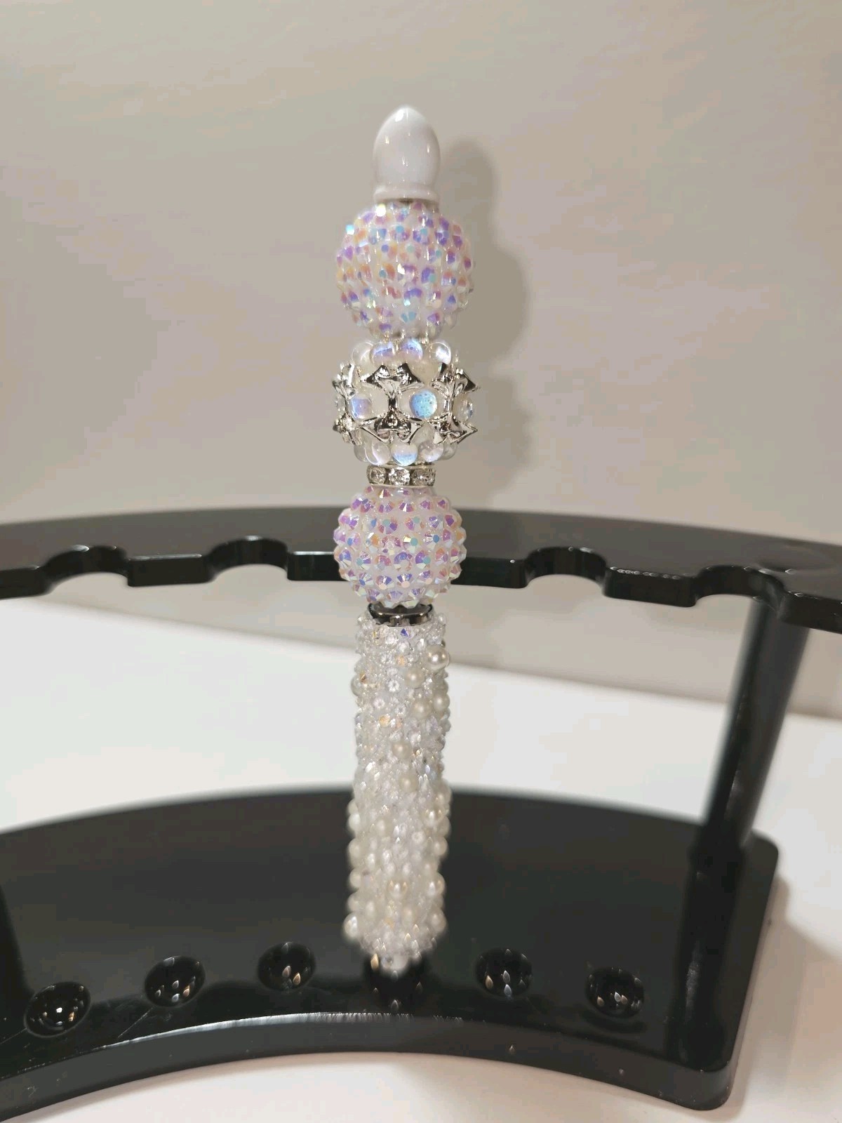 Handcrafted Rhinestone Acrylic Beaded Stylus Sparkly Bling White