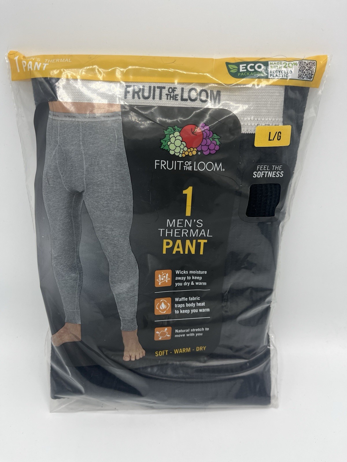 Fruit of the Loom Mens Thermal Pant - Waffle Fabric, Moisture Wicking - New