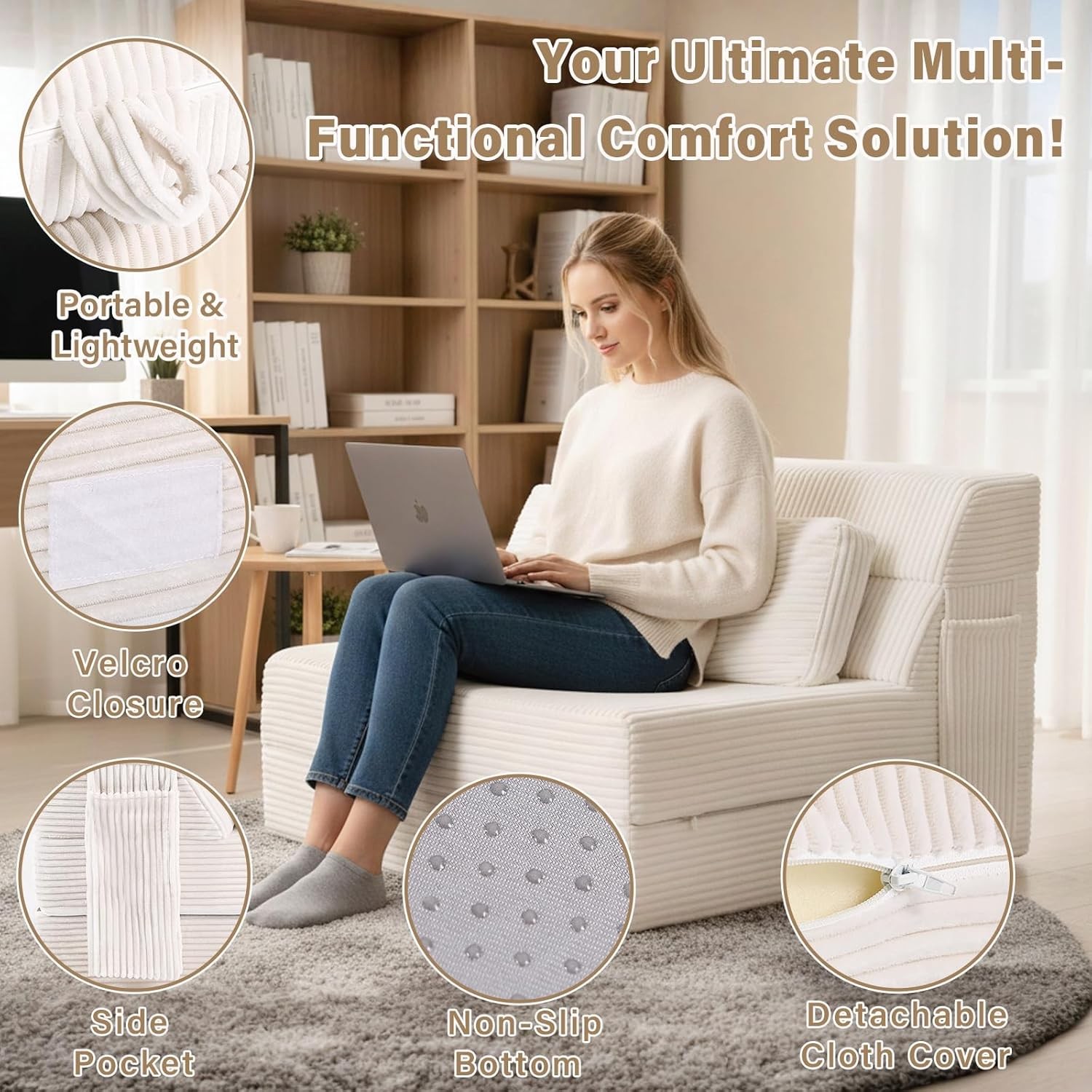 Folding Sofa Bed W/ Pillow Memory Foam Fold Out Chair Bed Single Size