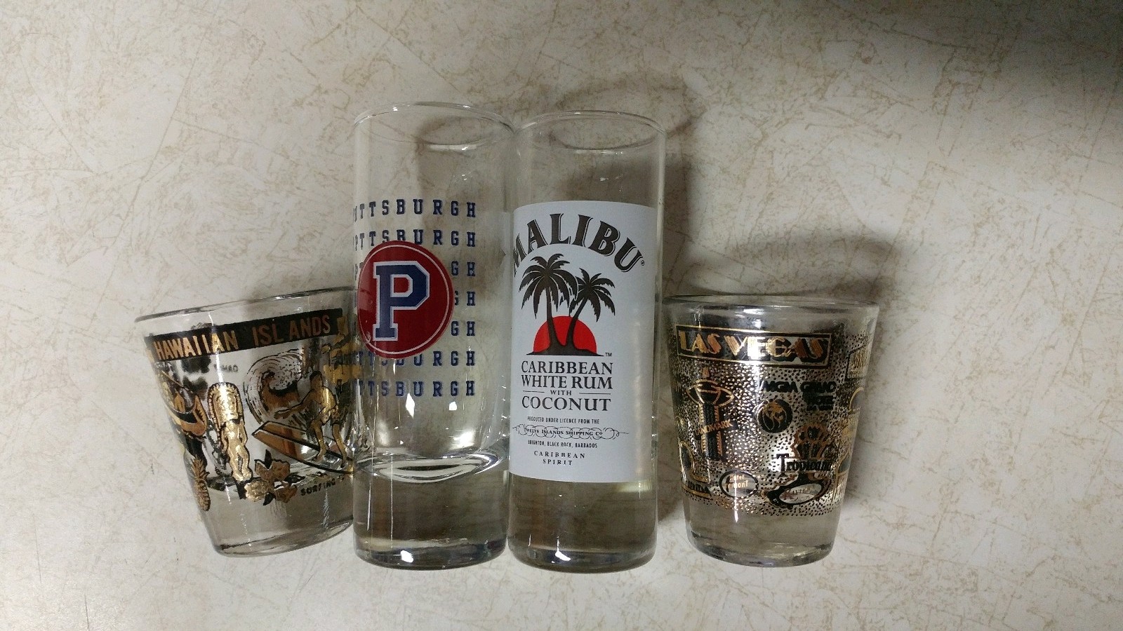 Whiskey Shot Glass Set of 12 Shot Glasses Malibu Pitsburg Las Vegas Hawaiian