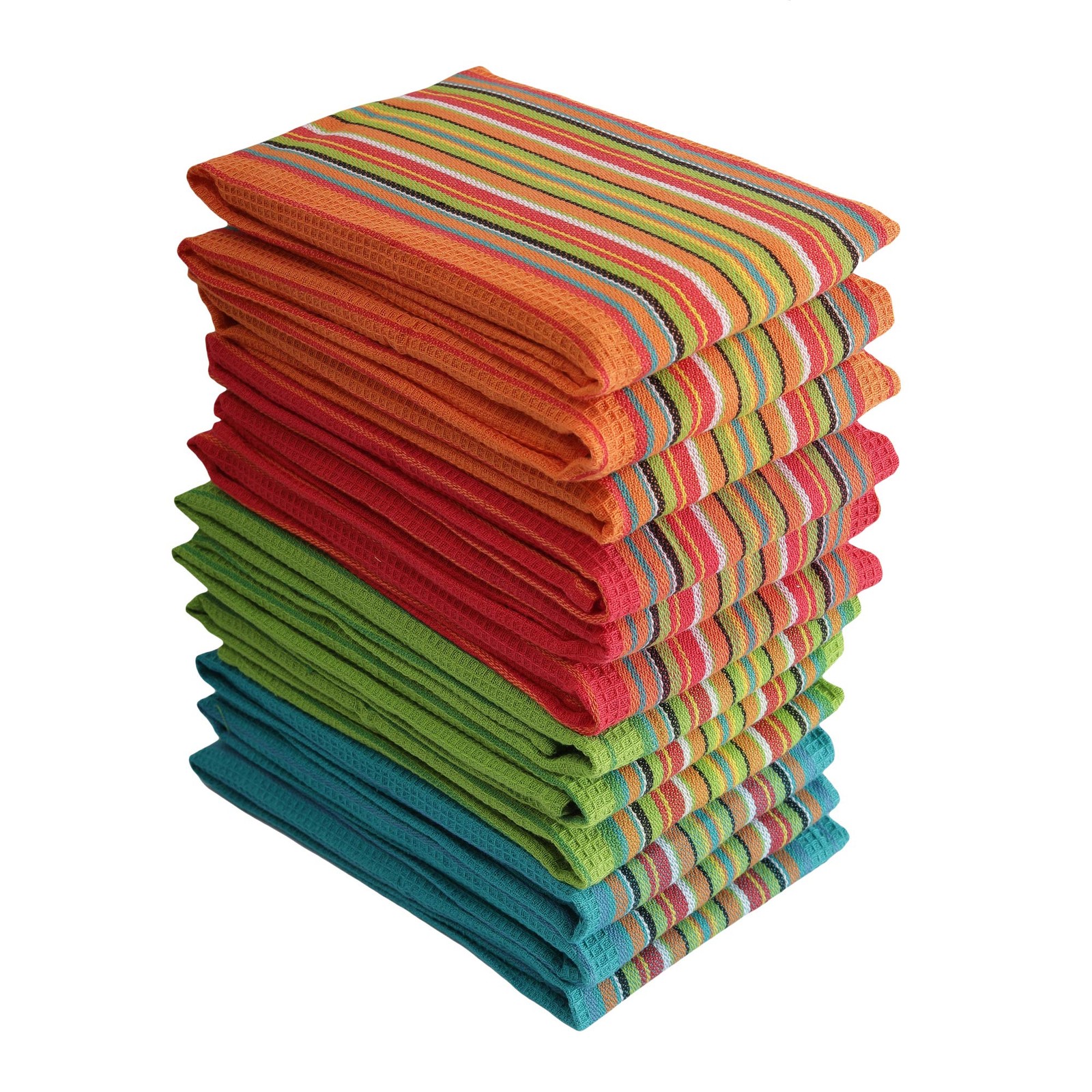 Salsa Stripe Kitchen Dish Towels, 100% Cotton, Highly Absorbent, Multi Purpos...