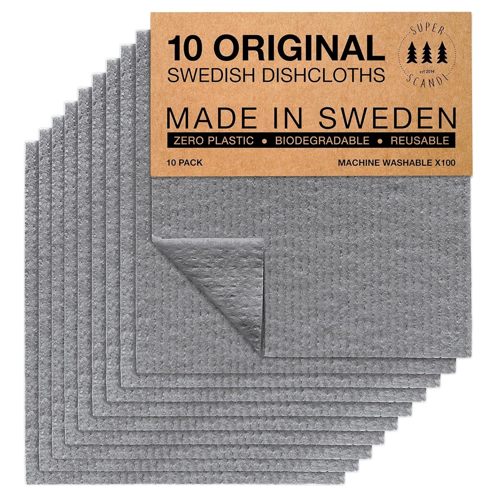 10 Pack Swedish Dishcloths for Kitchen - 100% Biodegradable & Compostable Reu...