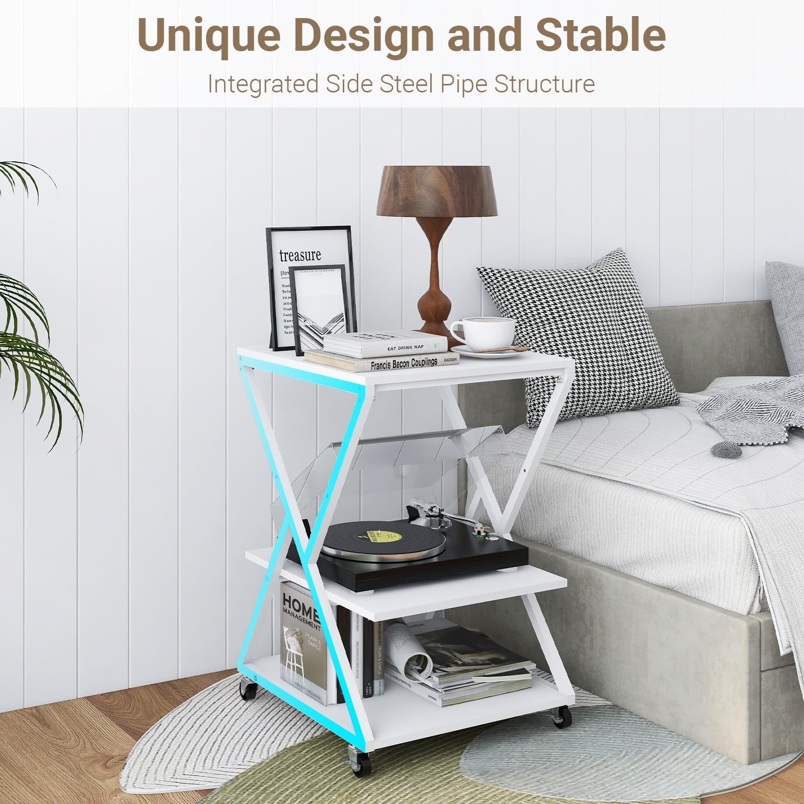 3 Tier Large Printer Table, 19.7"x19.7", Height Adjustable,White