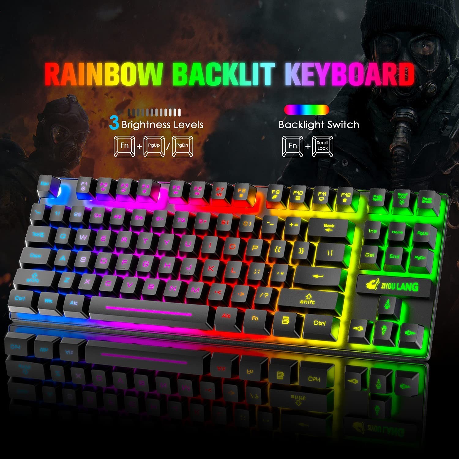 Wireless Gaming Keyboard and Mouse Combo,Rainbow Backlit Rechargeable 3800mAh...