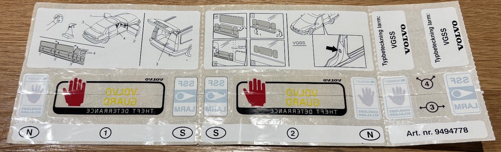 Genuine Retro Volvo Guard Alarm Sticker Set 9494778 V70 V90 C70 940 V40 960 S40