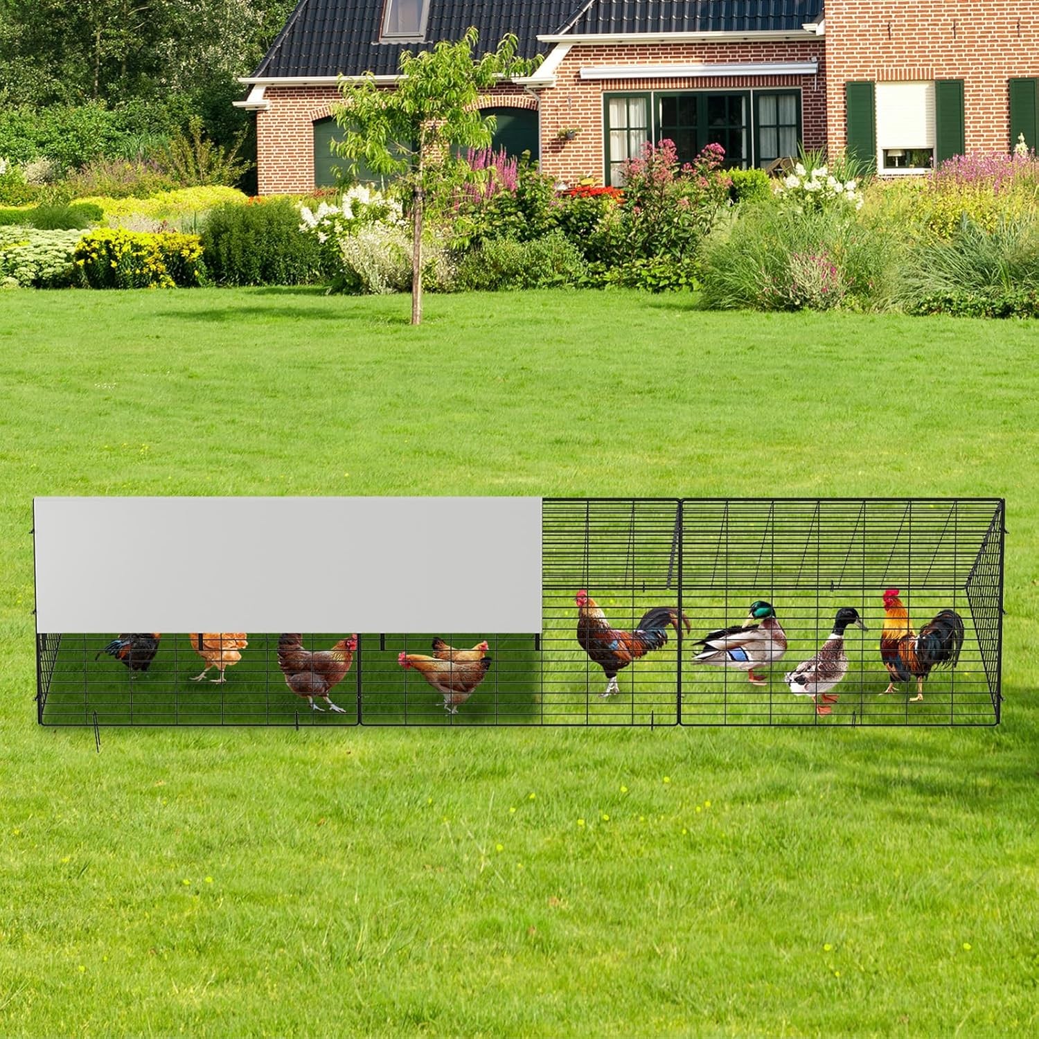 Metal Chicken Tunnel w/ Waterproof Cover Chicken Run for Outdoor Chicken Coop