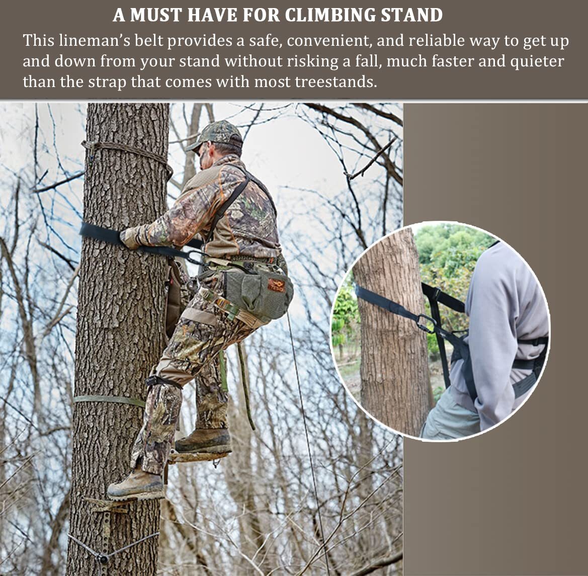 Adjustable Lineman’s Belt for Tree Climbing Hunting & Stand Setup