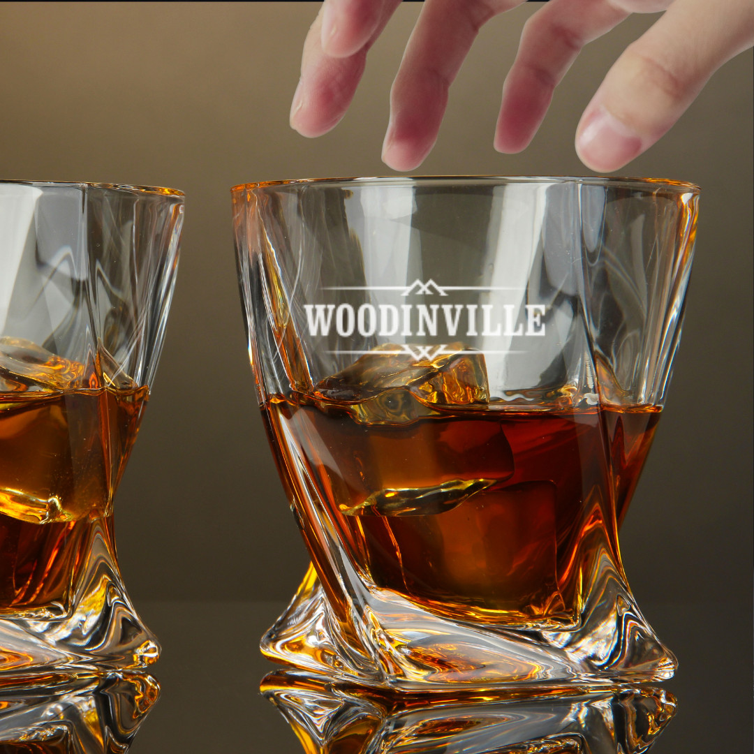 Custom Engraved Woodinville Whiskey Glass – 10 oz Twisted Rocks Glass