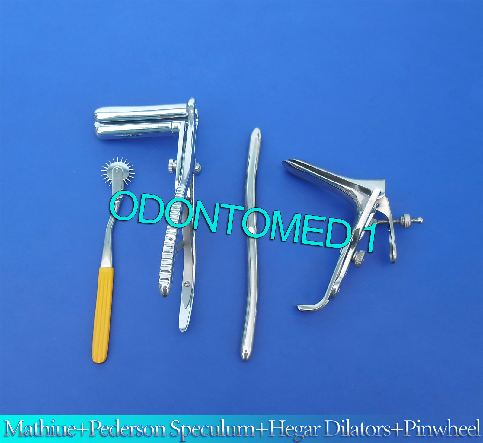 Mathieu Speculum+ Hegar Dilator+ Yellow Pinwheel & Pederson Speculum Large