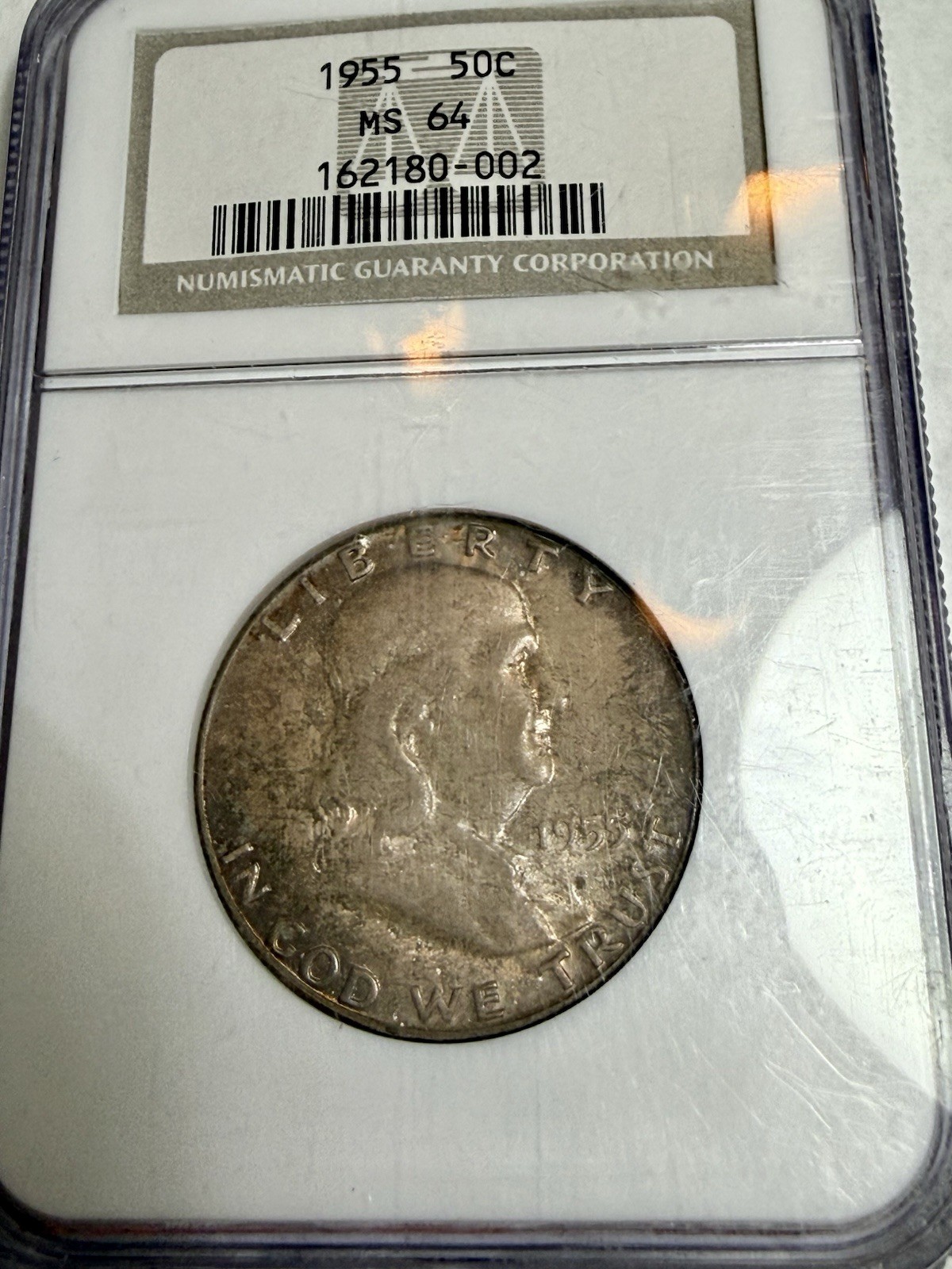 1955 Franklin Silver Half Dollar NGC MS 64 Dual Toned Beautiful Reverse Video!!