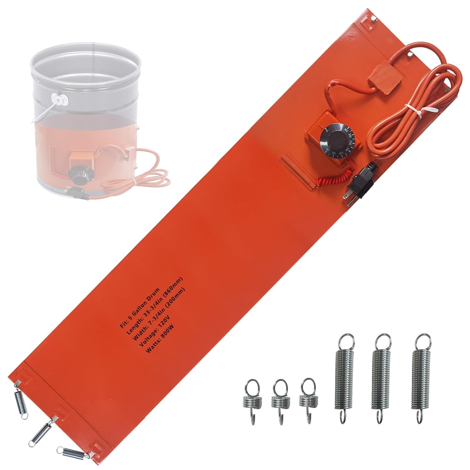 Bucket Heater 5 Gallon 120V 800W Insulated Band Fits Metal Bucket Temp Control