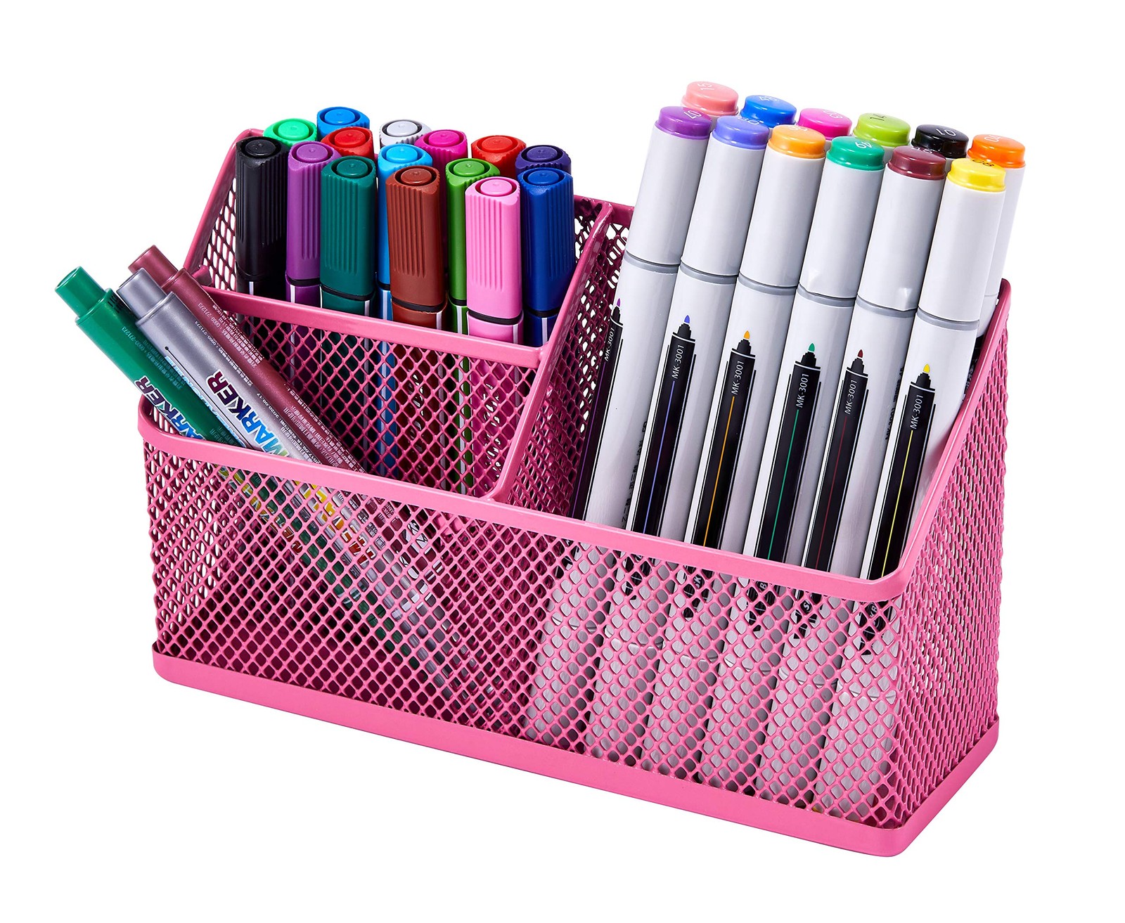 Magnetic Pencil Holder, Locker Organizer with 3 Mesh Storage Compartments, Pink