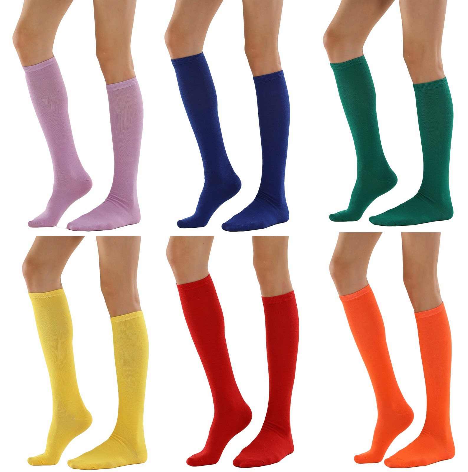 Women Girl Knee High Solid Color Socks Daily Cosplay  Colorful Stockings