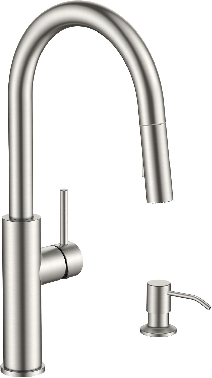 Versatile Brushed Nickel Kitchen Faucet with Pull Down Sprayer & Soap Dispenser