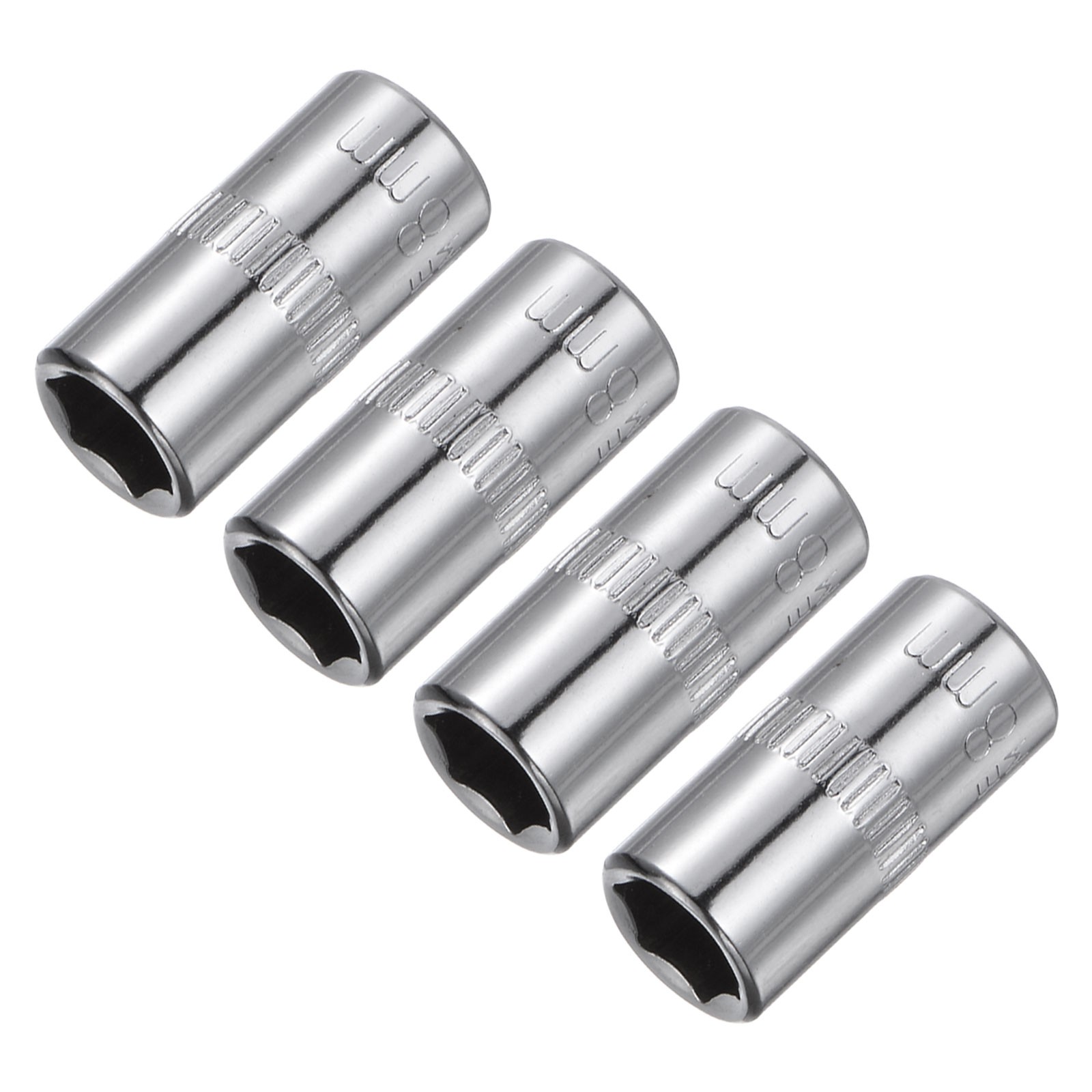 4Pcs 1/4 Inch Drive 8mm Steel Chrome Plated 6-Point Shallow Socket