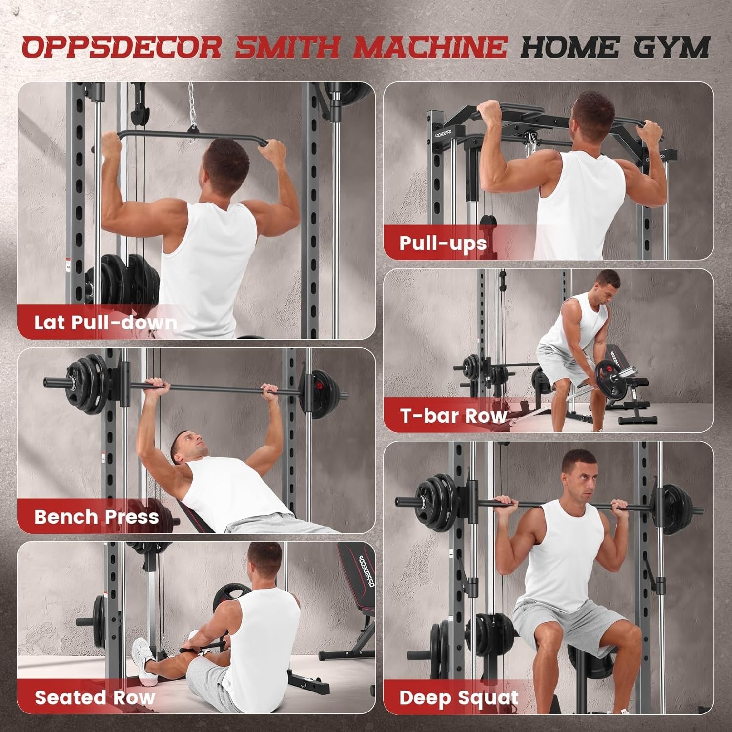 All in One Smith Machine Multi-Functional Power Rack with LAT-Pull Down System🔥