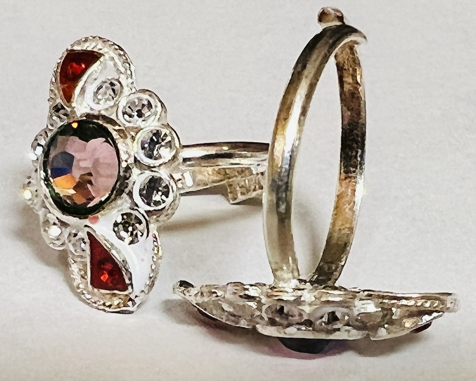 Pink OVAL CRYSTAL 925 Sterling Silver Toe Ring Pair India Bichiya ADJUSTABLE