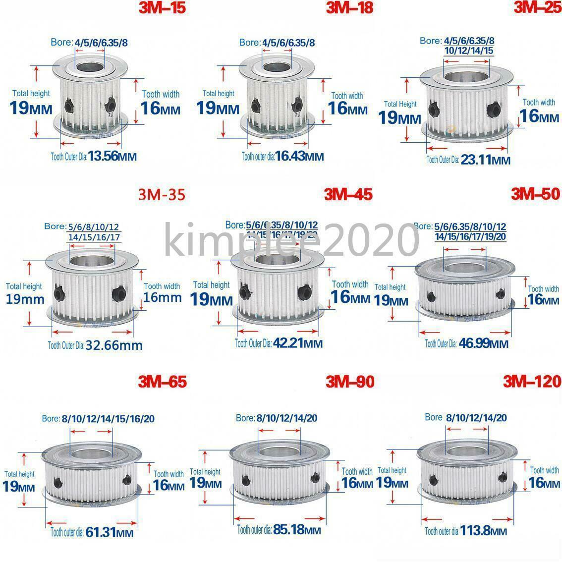 3M 12T-120T Pitch 3mm Tooth Width 16mm Timing Belt Pulley Synchronous Wheel Gear