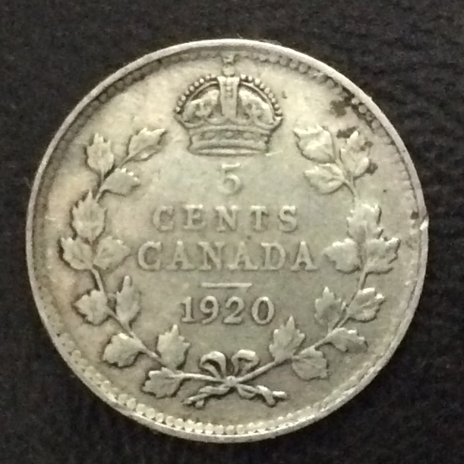 1920 Canada Five Cents Canadian Coin A4880