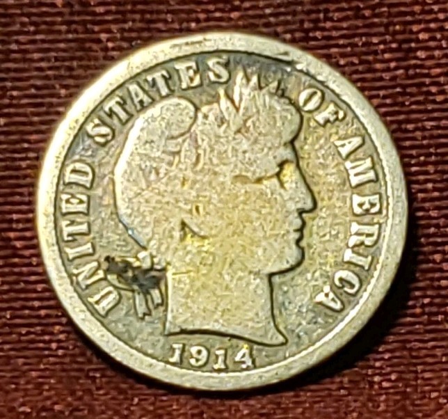 1914-P Barber Dime 90% Silver, Free Shipping