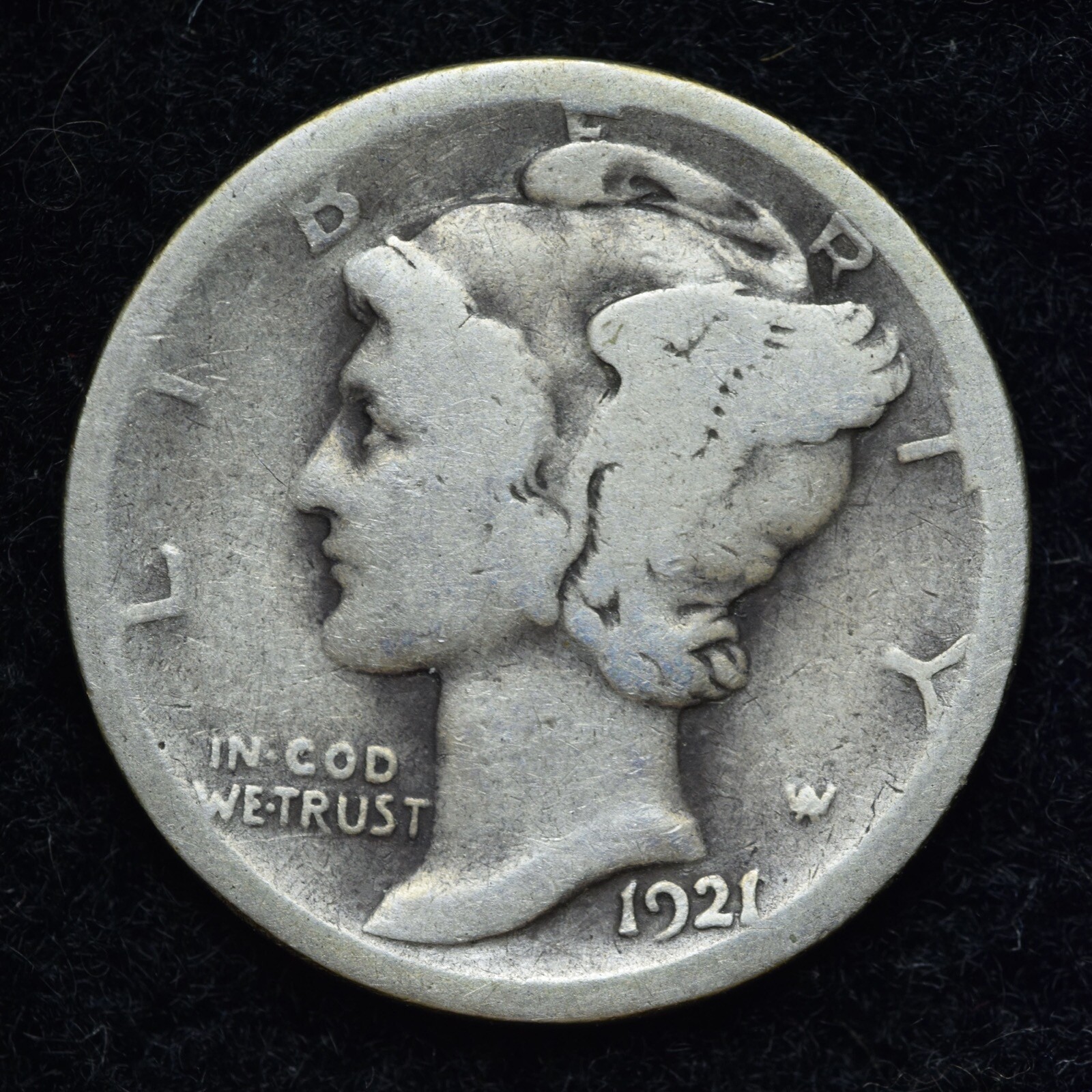 1921-D Mercury Silver Dime GOOD / VG FREE SHIPPING