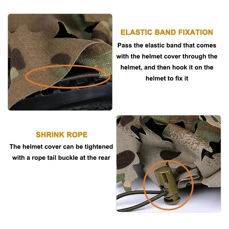 3D Camo Net Tactical Helmet Cover Scrim High Cut Nylon Drawstring Netting Leaf